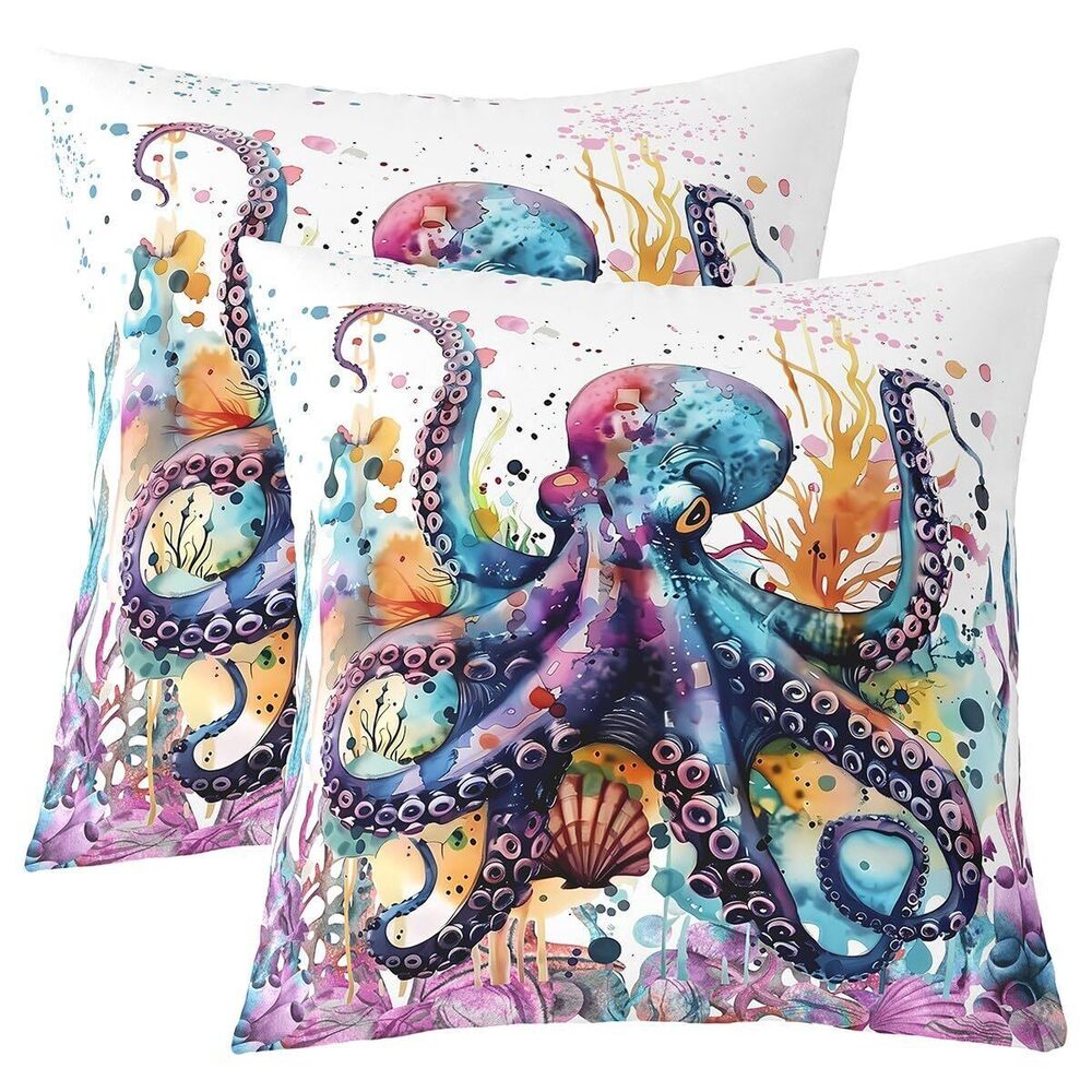3470 Octopus Throw Pillow Cover Kids Ocean Kraken Decorative Throw Pillow